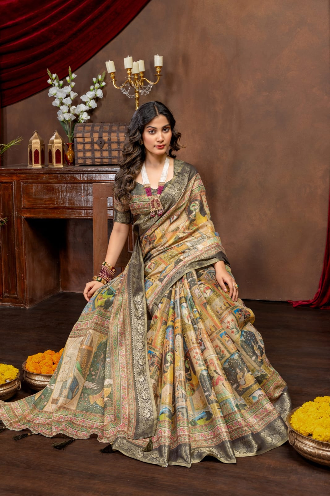 ✨ Elegant Heritage Print Saree ✨ - Image 8