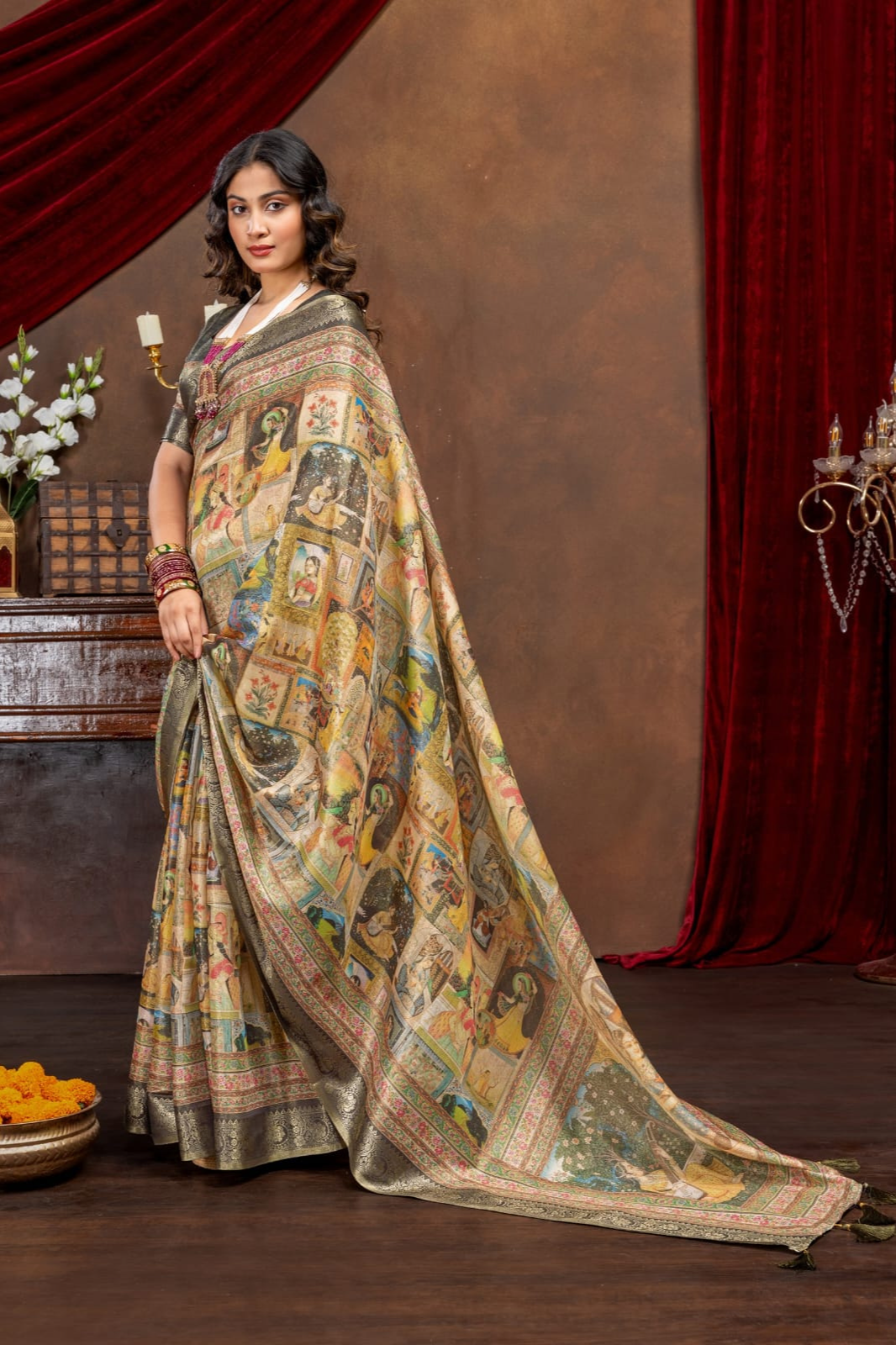 ✨ Elegant Heritage Print Saree ✨