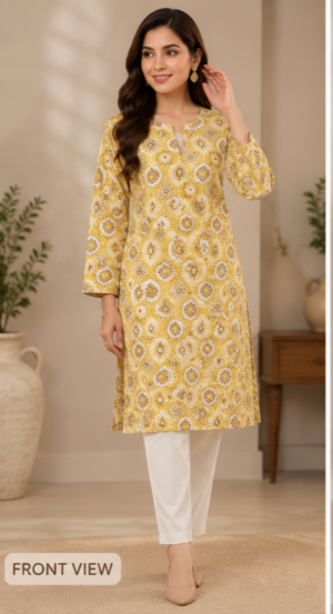 jaipur Handloom Cotton Printed Straight Kurti