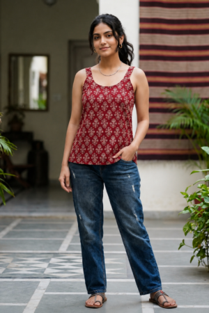 Jaipur Handloom Cotton Sleeveless Short Kurti