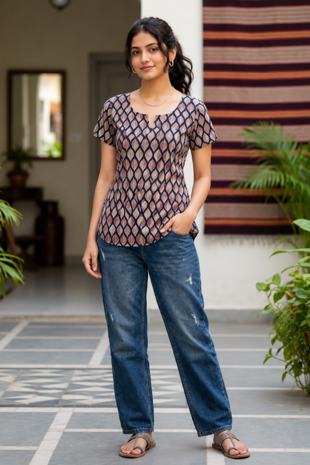 Jaipur Handloom Cotton Printed Straight Short Kurti - Image 2