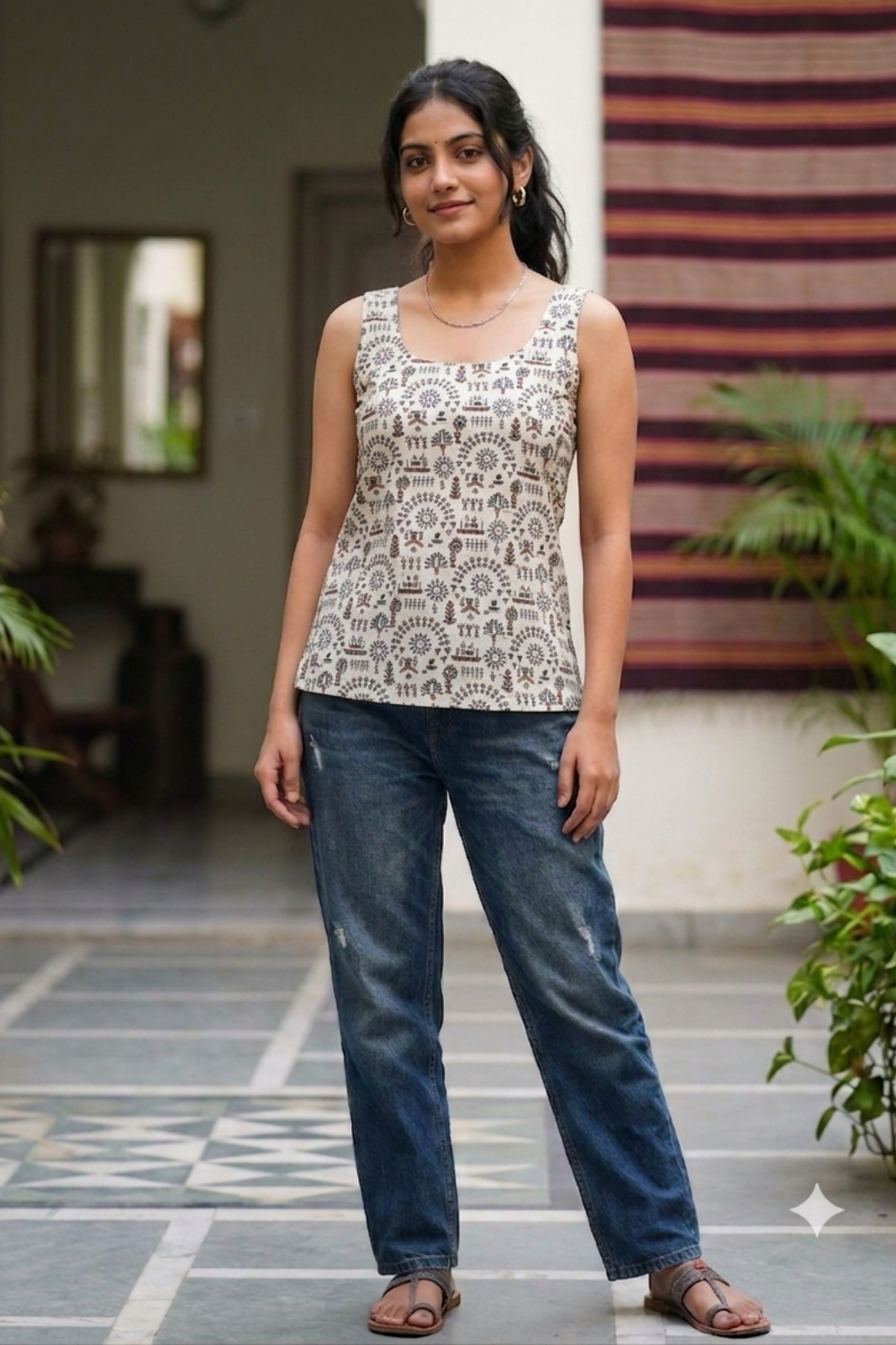 Jaipur Handloom Cotton Sleeveless Short Kurti - Image 2